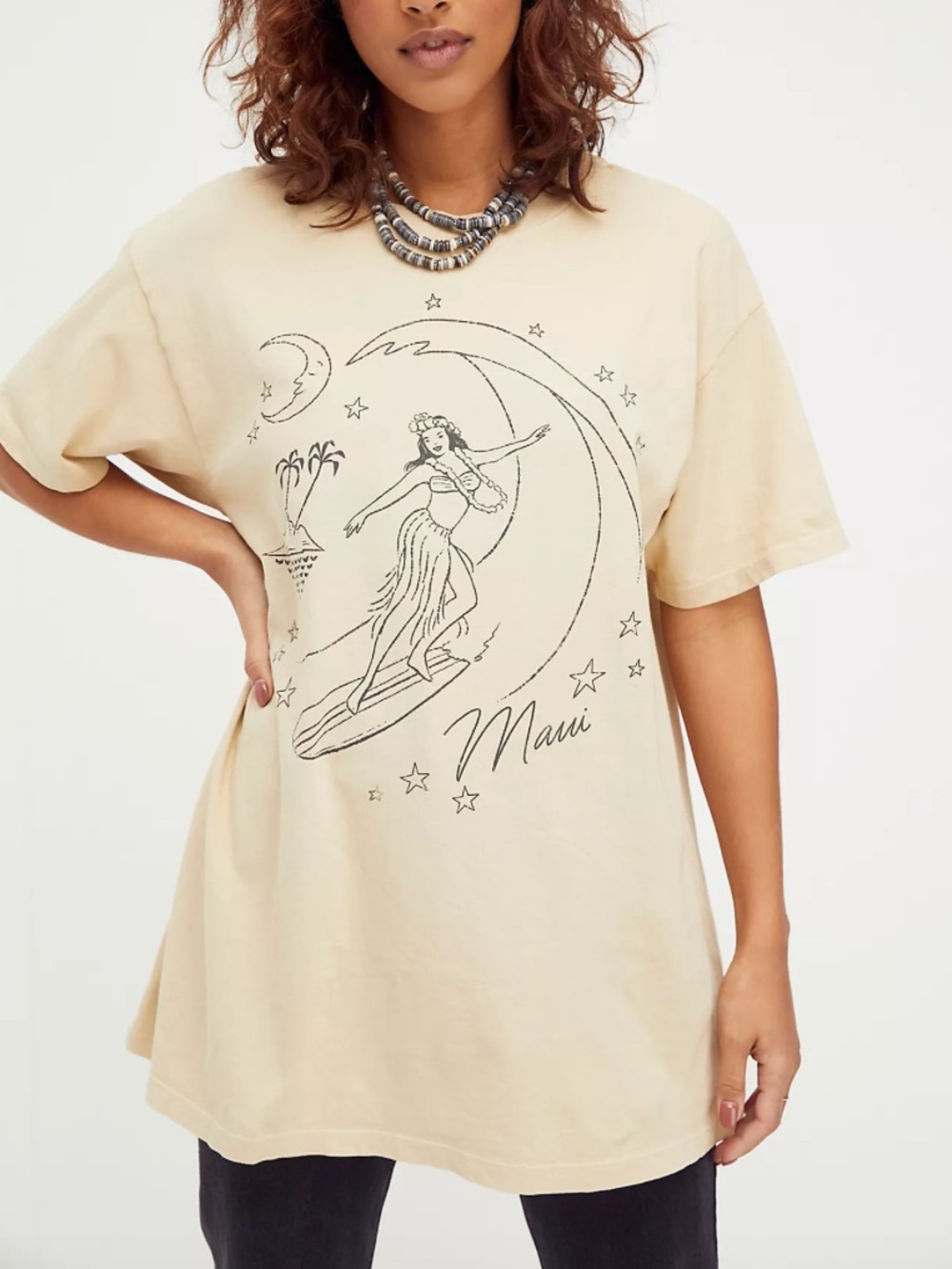 Free People Gray Maui Hula Graphic Sleep Tee